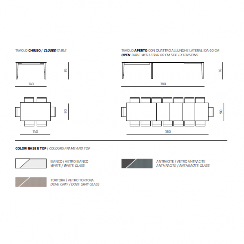 Tavolo OMERO allungabile con piano in...