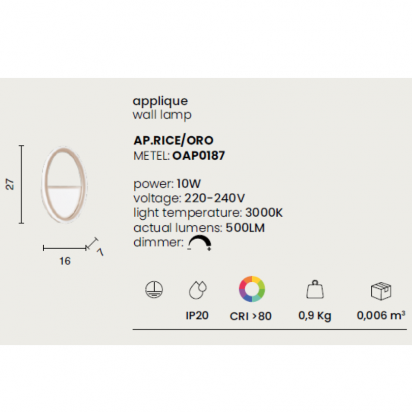 Lampada a parete RICE - ONDALUCE